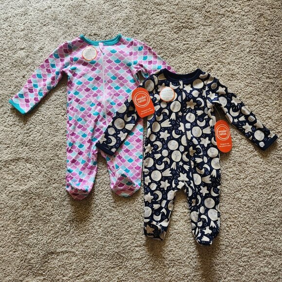 Wonder Nation Baby Onesie Bundle | 0-3 Months | Stars Moon & Mermaid Scales | NW - Picture 1 of 9